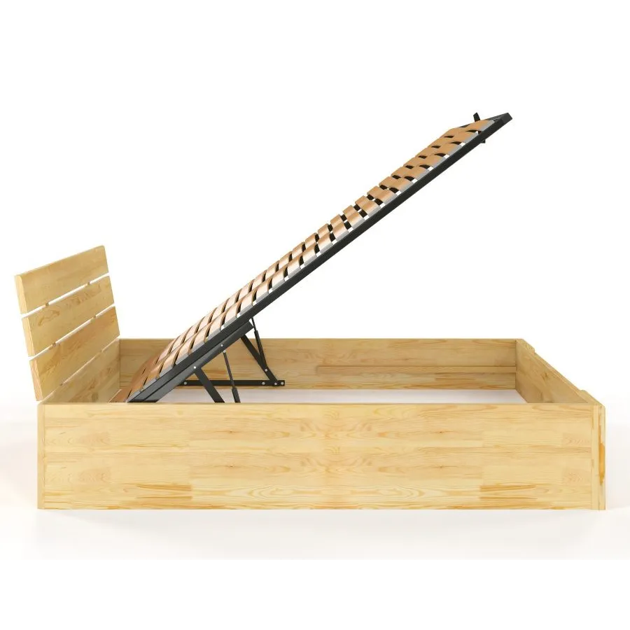 Lit coffre bois pin naturel sommier relevable collection Largo