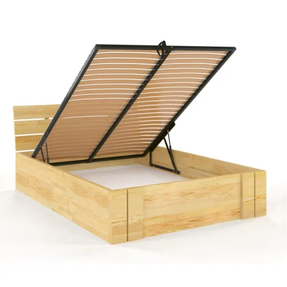 Lit coffre bois pin finition naturel sommier relevable collection Largo