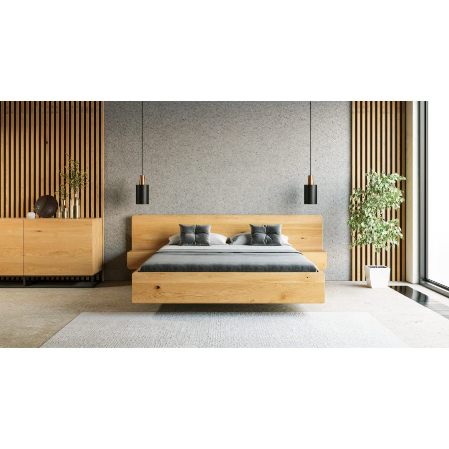 Lit design bois avec chevets et tête de lit design collection Burlington