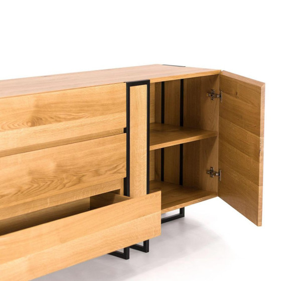Commode bois massif tiroirs et porte design collection Luna