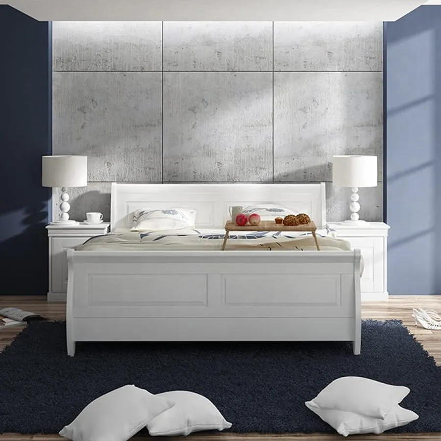 Lit bois avec tiroir teinte blanc collection Toscana