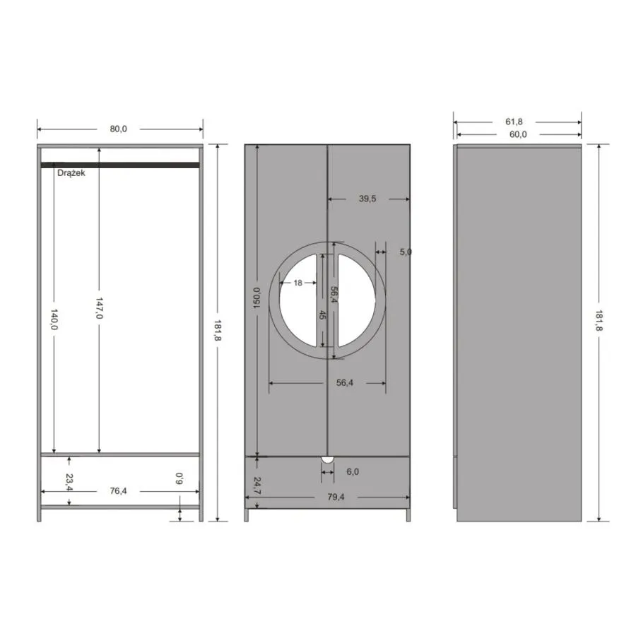 Armoire en chêne massif blanchi avec penderie collection ANO