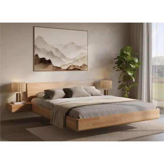 Lit bois design flottant finition naturel collection MOOD