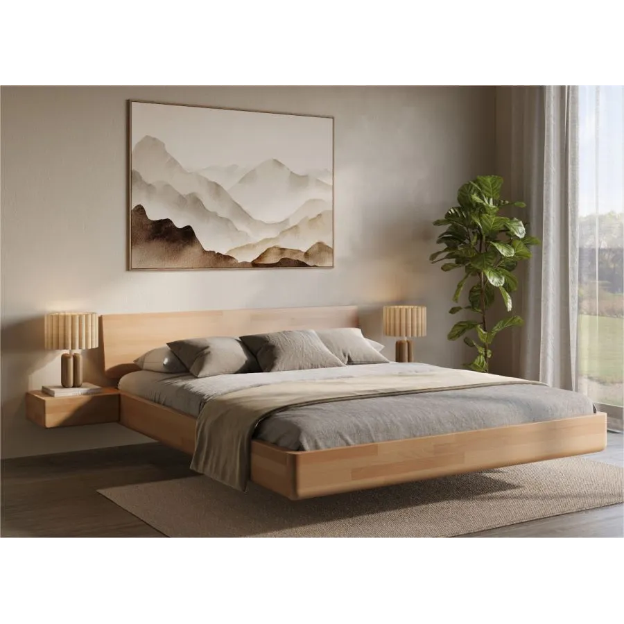 Lit bois design flottant finition naturel collection MOOD