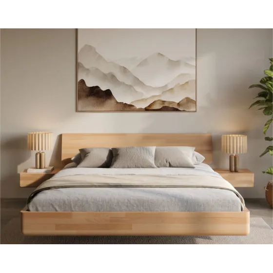 Lit bois design flottant avec chevets collection MOOD