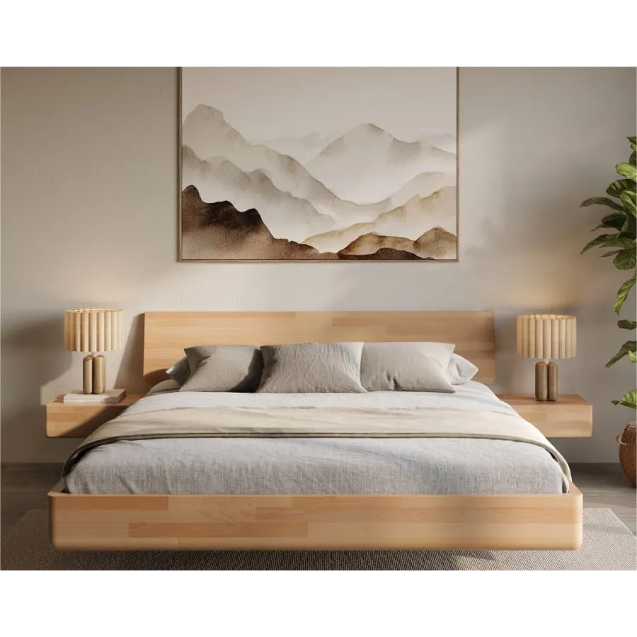 Lit bois design flottant avec chevets collection MOOD