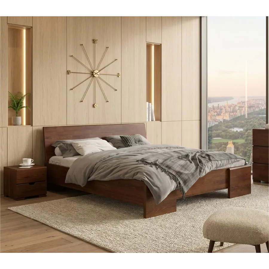 Lit bois pin coloris noyer collection NOVA