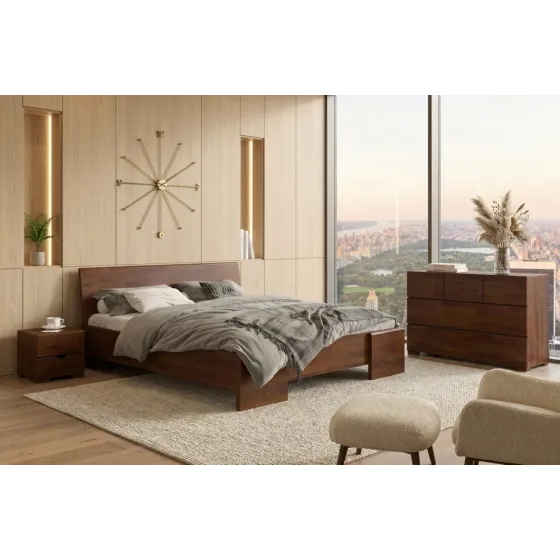 Lit en bois pin massif finition noyer pour chambre collection NOVA