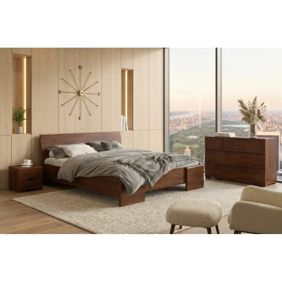 Lit en bois pin massif finition noyer pour chambre collection NOVA