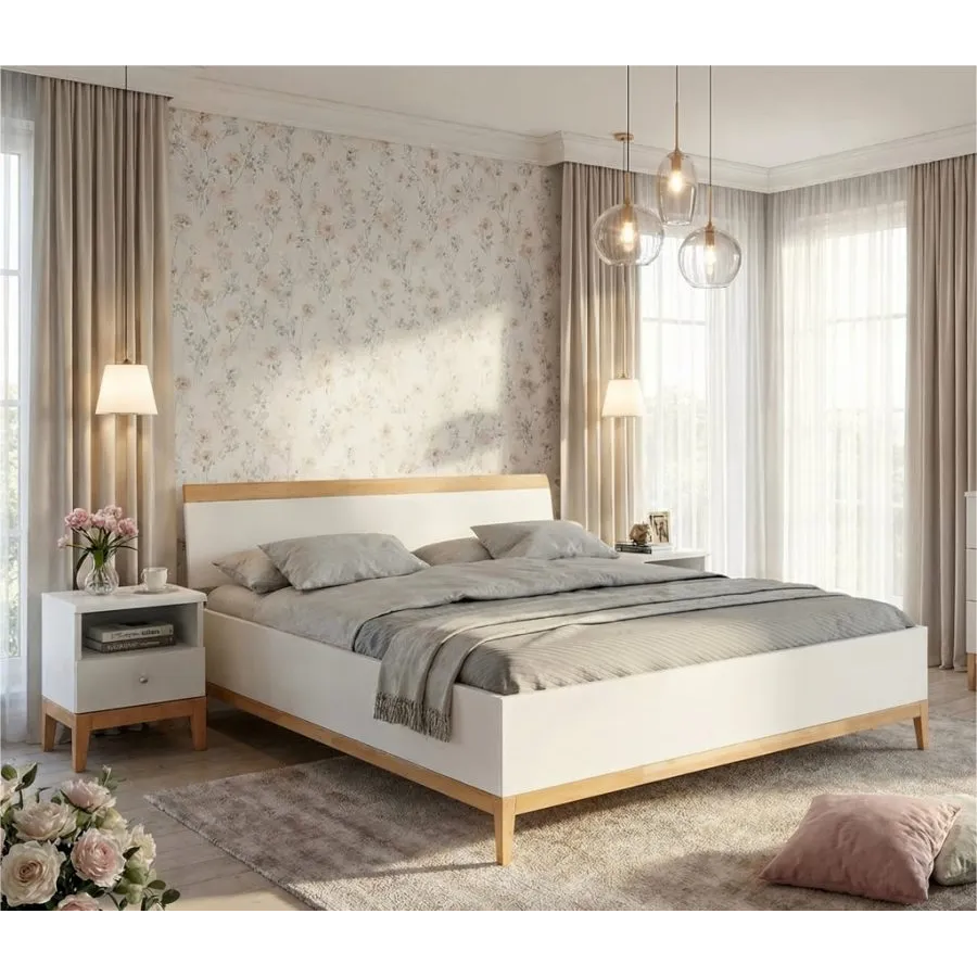 Lit coffre bois blanchi collection Göteborg