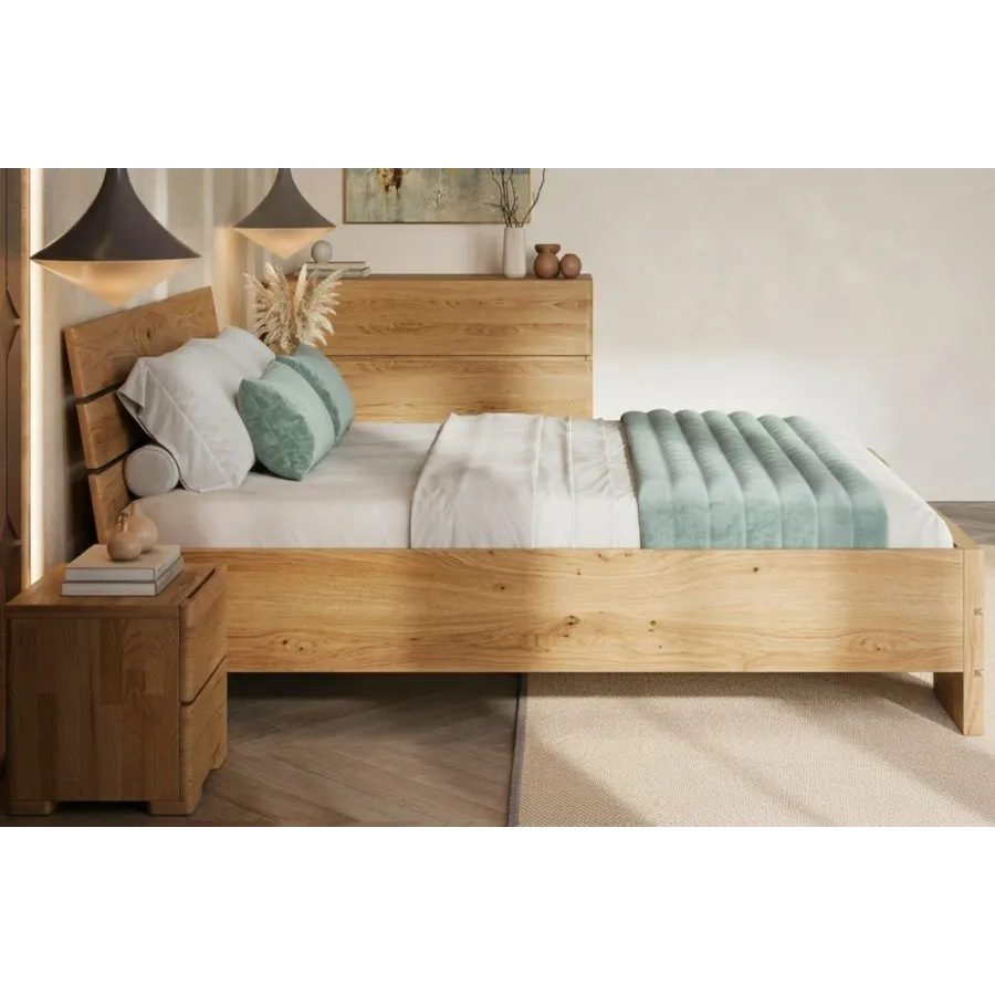 Lit 160x200 chêne massif naturel collection INDIGO