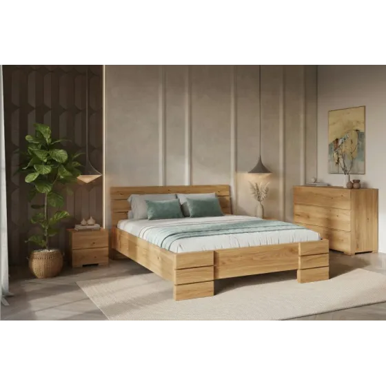 Lit en chêne massif naturel chambre adulte collection INDIGO