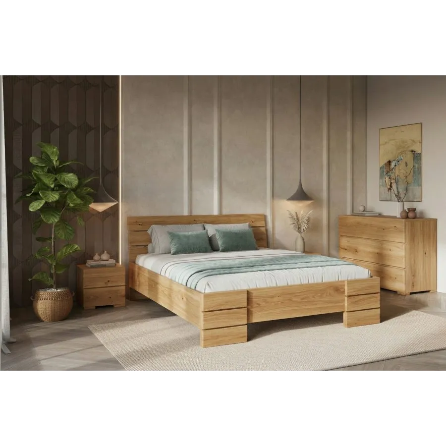 Lit en chêne massif naturel chambre adulte collection INDIGO