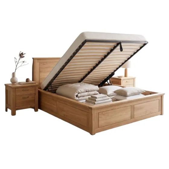 Lit coffre bois chêne massif 140x200 collection ROMA