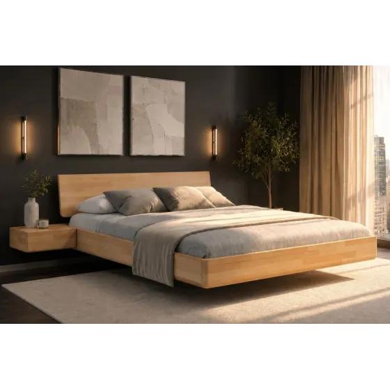 Lit bois flottant avec chevets 180x200 collection MOOD