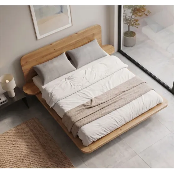 Lit chene avec chevets integres collection Kobe
