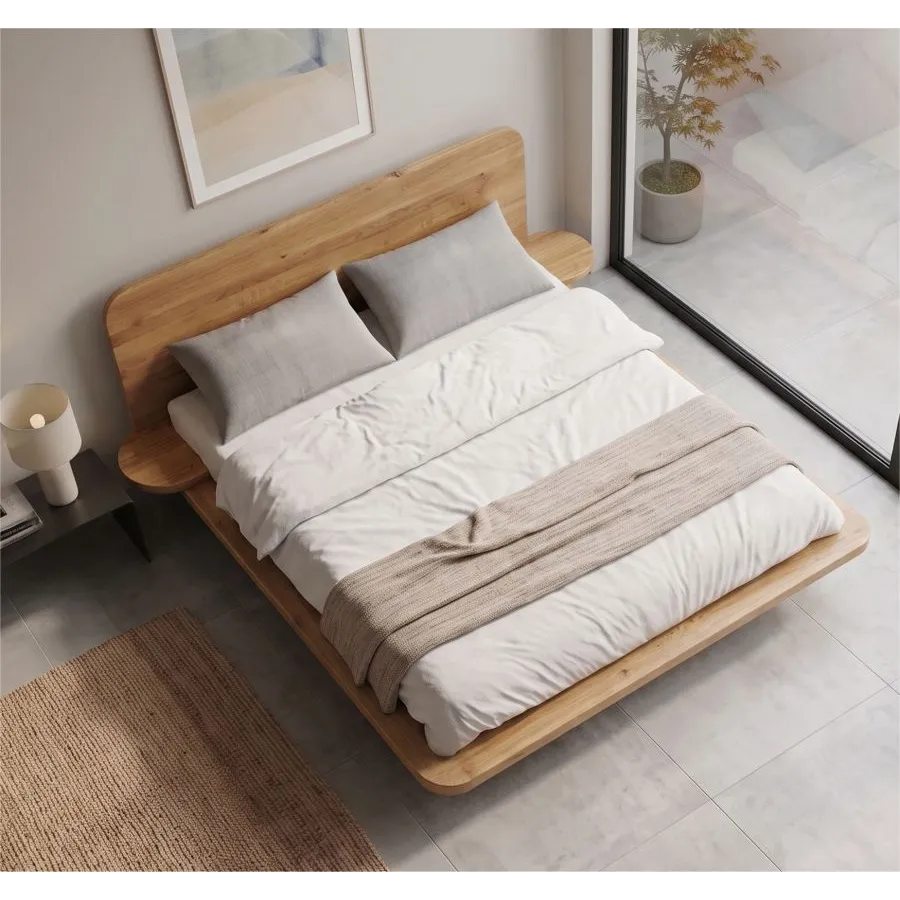 Lit chene avec chevets integres collection Kobe
