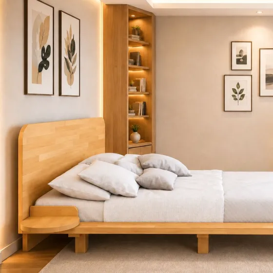 Lit bois massif design finition hêtre naturel Kobe