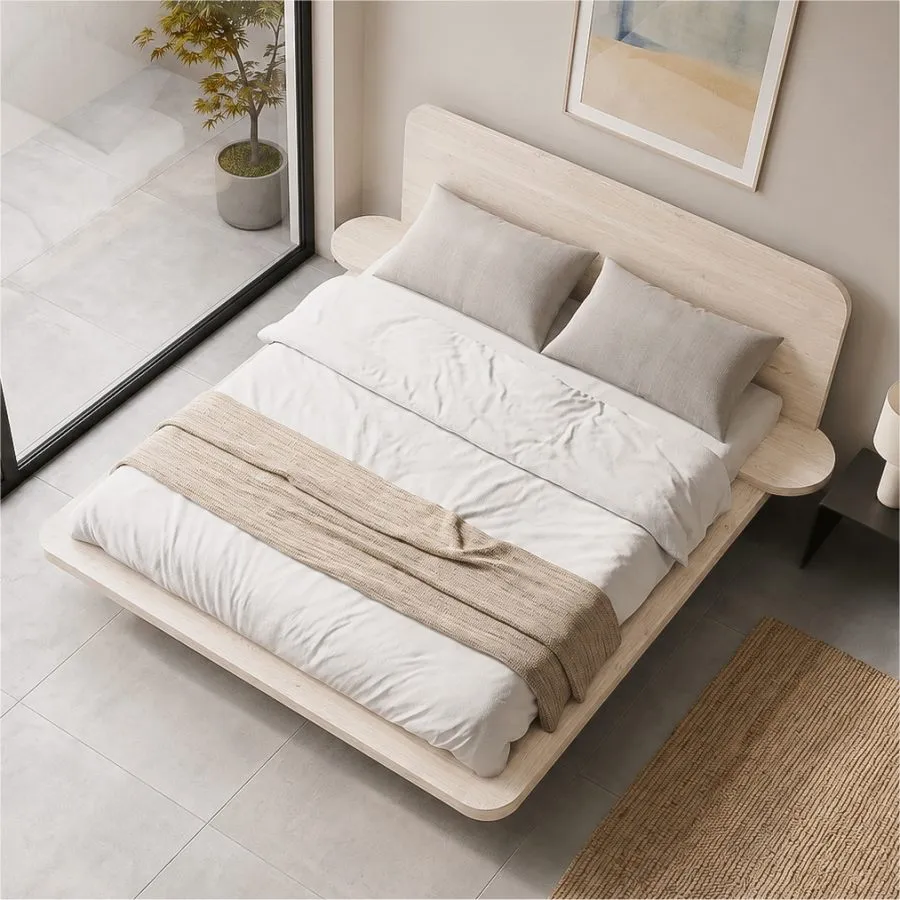 Lit bois chêne blanchi design pour adulte Kobe