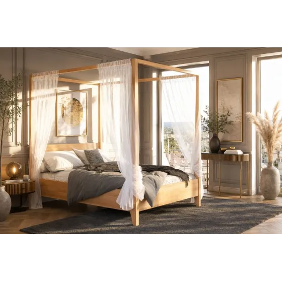 Lit baldaquin en bois massif chambre adulte collection NICEA