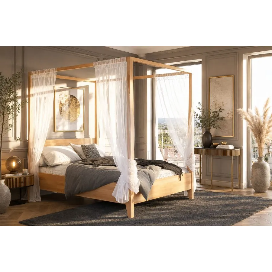 Lit baldaquin en bois massif chambre adulte collection NICEA
