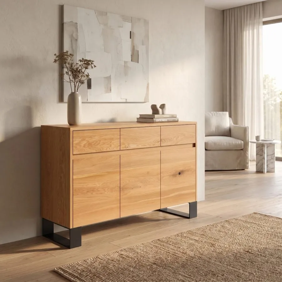 Commode en bois design avec pieds en métal noir Ray