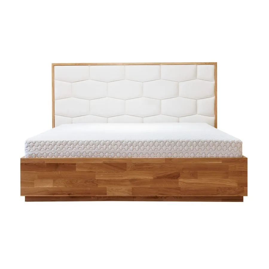 Lit coffre bois chêne 160x200 finition blanc collection TRIVIO