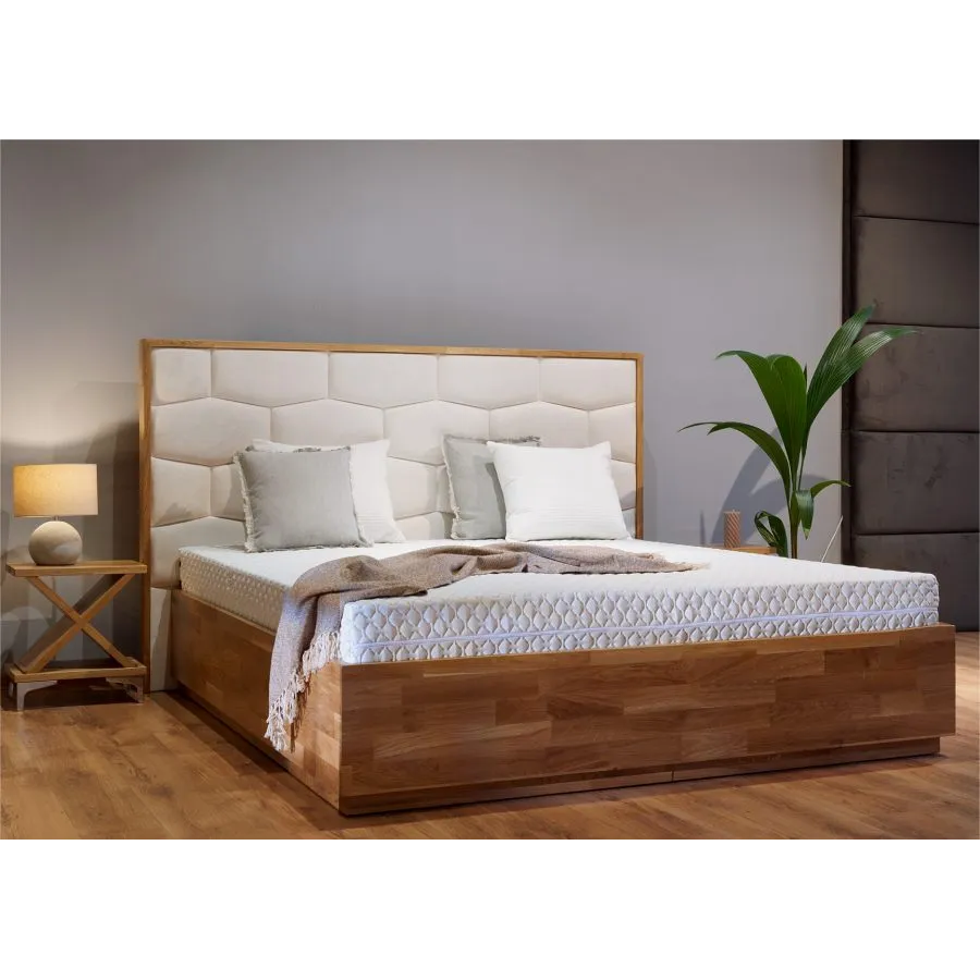 Lit coffre bois chêne et tissu blanc collection TRIVIO