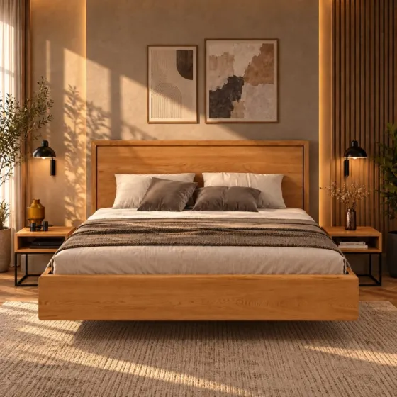 Lit flottant en bois massif collection Levito