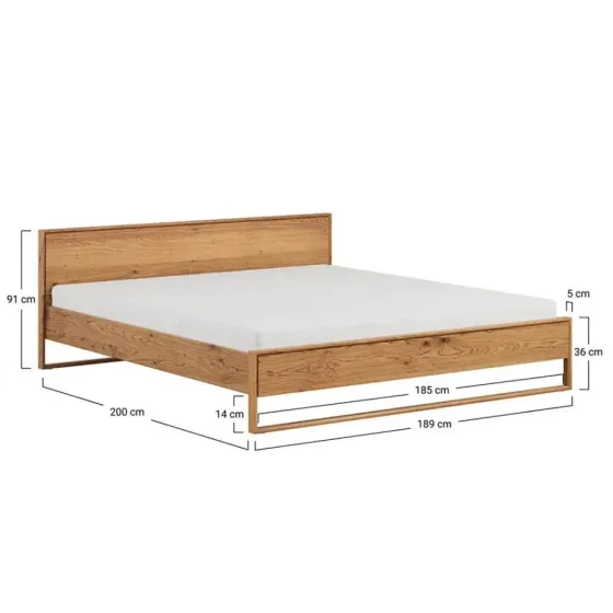 Dimensions lit chêne naturel collection SIENNA