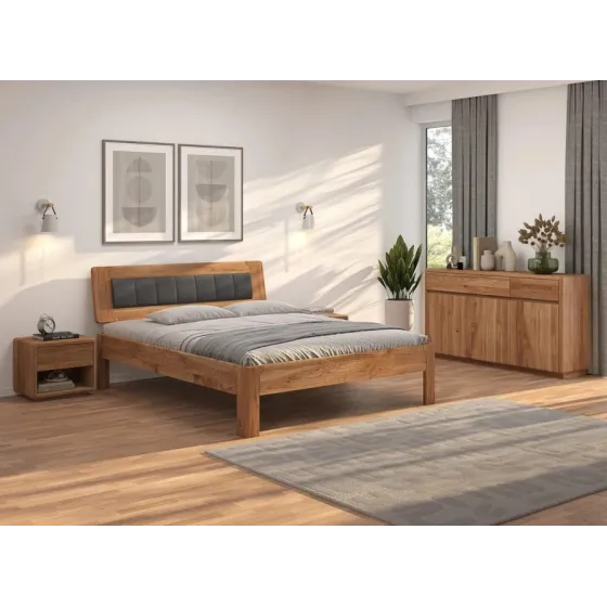 Lit chêne massif et tissu chambre adulte collection OSLO