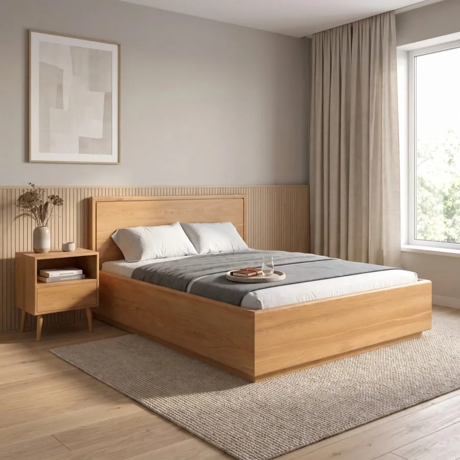 Lit bois massif 180x000 avec coffre collection Vancouver SLIM