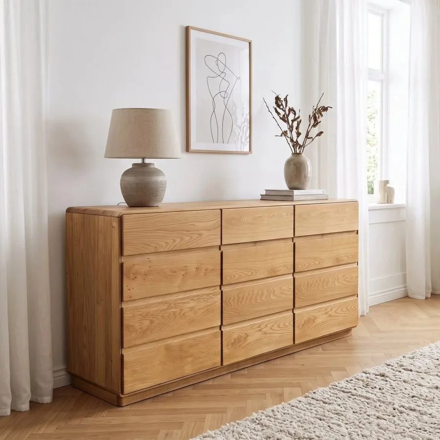 Commode en chêne clair 3 tiroirs 3 portes collection VOLA