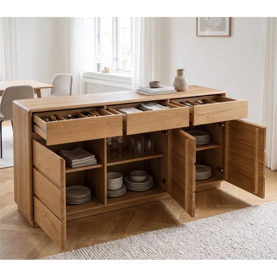 Commode bois chambre chêne naturel brossé 3 tiroirs 3 portes VOLA