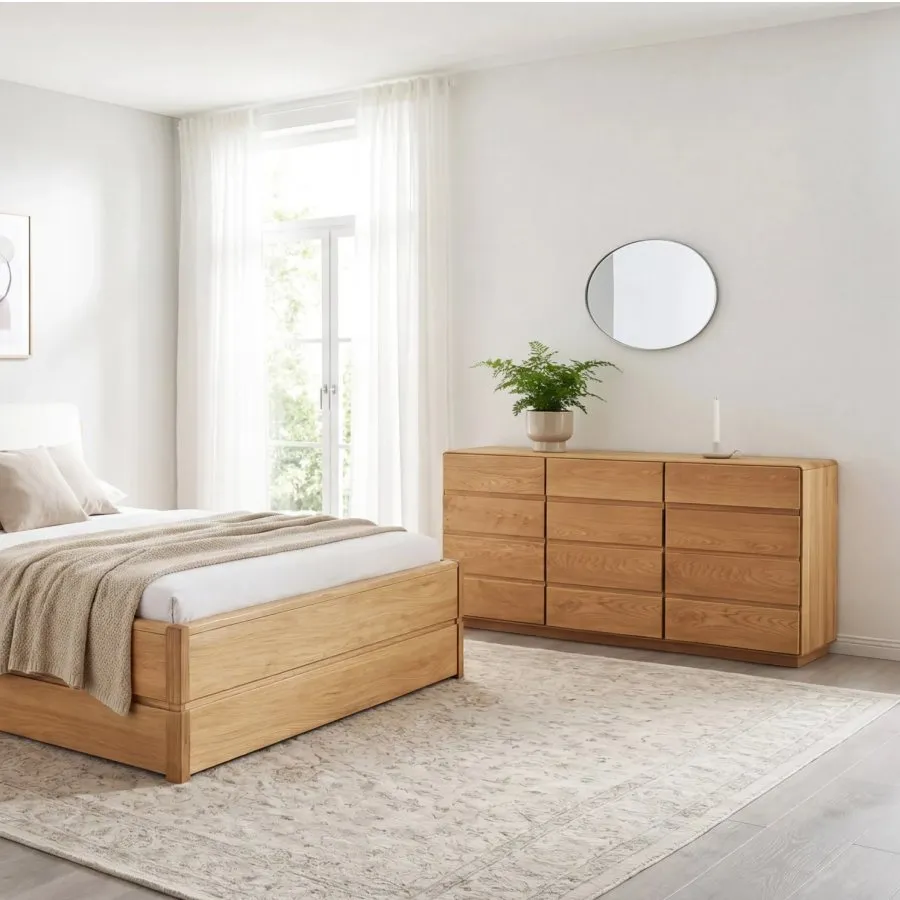 Commode bois chambre chêne naturel brossé 3 tiroirs 3 portes VOLA